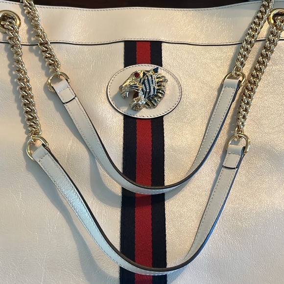 GUCCI Rajah Sylvie Web Leather Tote Bag Large w/Pochette White - Picture 5 of 16